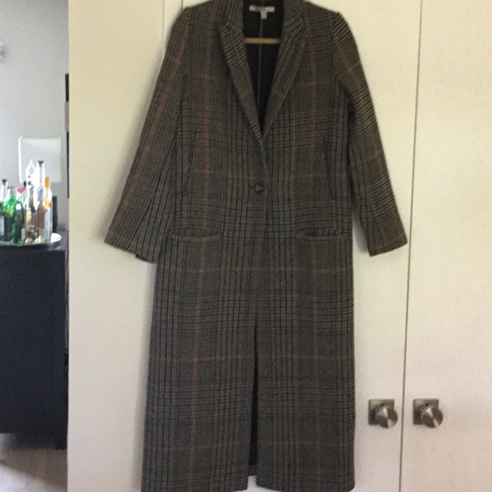 Woman’s Zara Trafaluc one button unlined long coat. Plaid. Size medium.